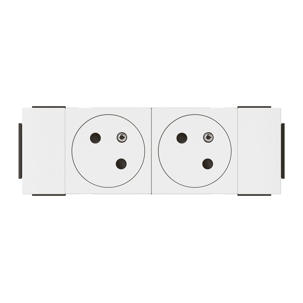 Prise 2x2P+T Surface Mosaic Soluclip pour goulotte clippage direct - blanc