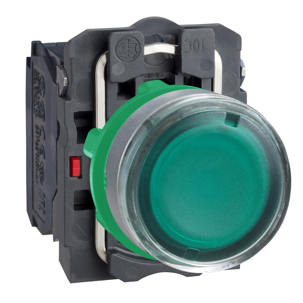 Harmony XB5 - bouton poussoir lumin DEL - Ø22 - col grise - vert - 1O+1F - 230V