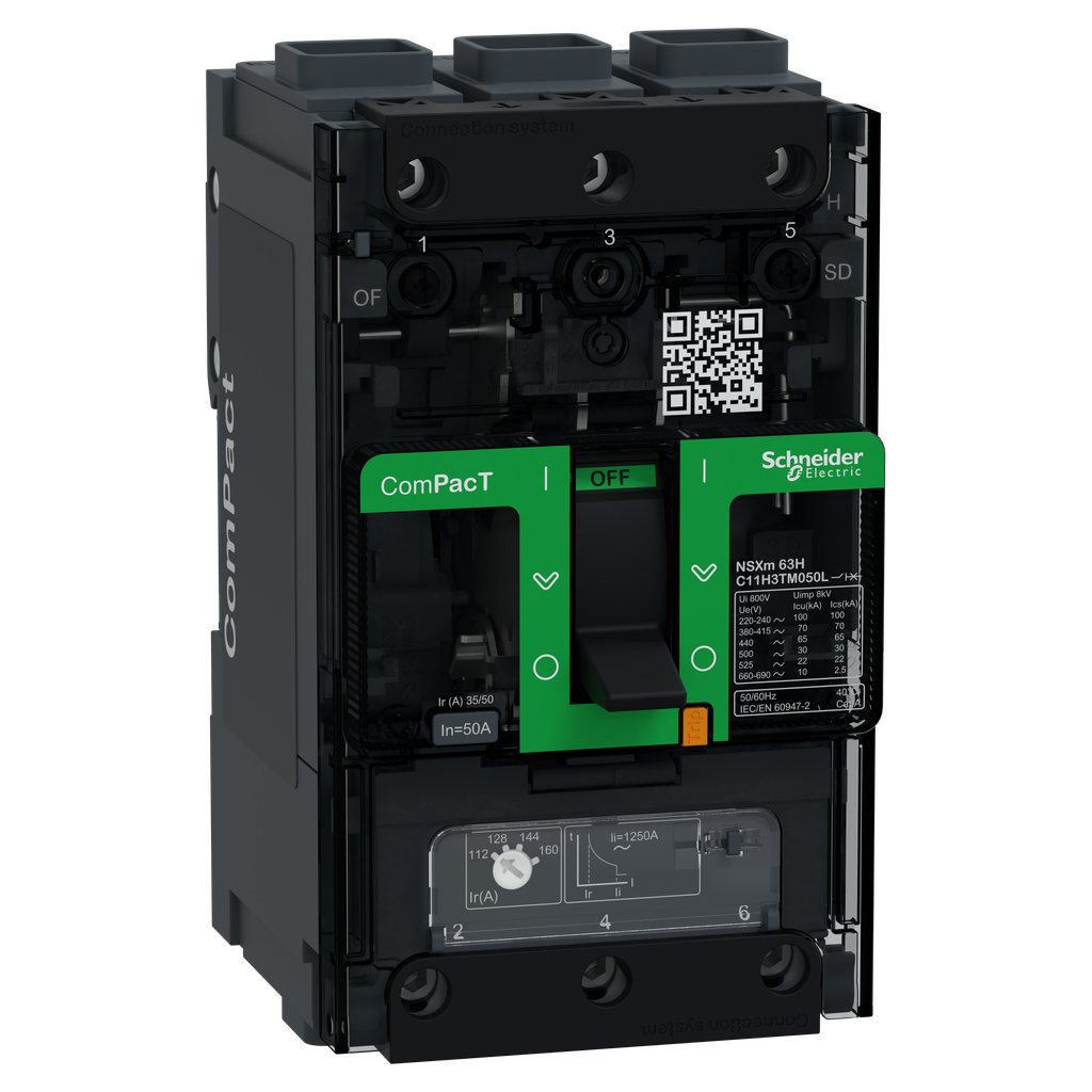 ComPacT NSXmH - disjoncteur - TM-D 50A - 3P3D - 70kA - borne EverLink