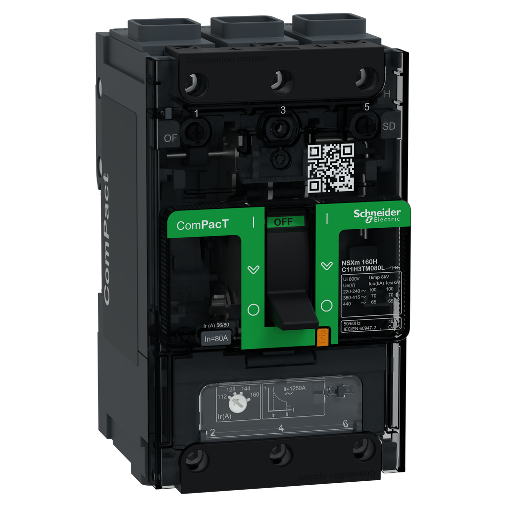ComPacT NSXmH - disjoncteur - TM-D 80A - 3P3D - 70kA - borne EverLink