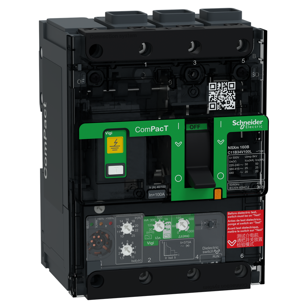 ComPacT NSXmB - disjoncteur Vigi - MicroLogic 4.1 100A - 3P3D - 25kA - EverLink
