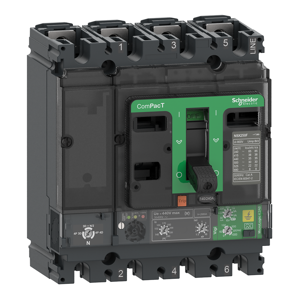 ComPacT NSX100B - Disjoncteur Vigi - MicroLogic 4.2AB 100A - 4P4D - 25kA - fixe