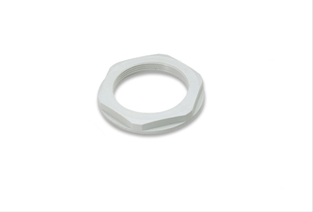 Ecrou en polyamide avec collerette ISO 12 gris (RAL 7035)