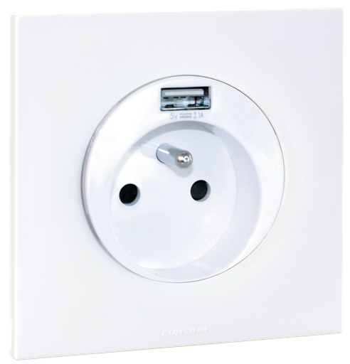 [EUR91144001] SQUARE - PC 2P+T + USB + plaque + griffes - BLC