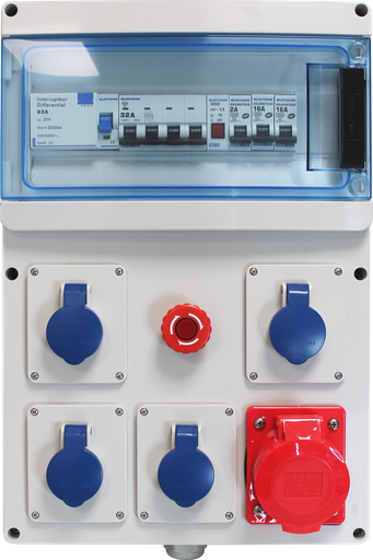 [EUR19210] Coff.chant. 4PC 16A 2P+T 230V + 1PC 16A 3P+N+T 400V CEI309