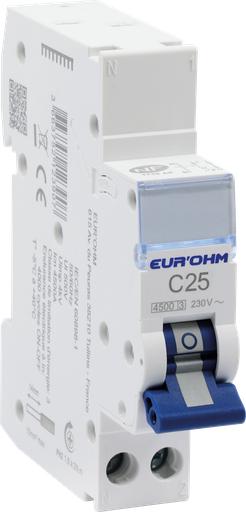 [EUR20321] Disjoncteur 1P+N 25A courbe C connexion rapide/vis 4,5kA NF