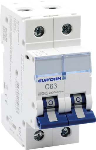 [EUR20331] Disjoncteur 2P 63A courbe C connexion vis/vis 6kA NF