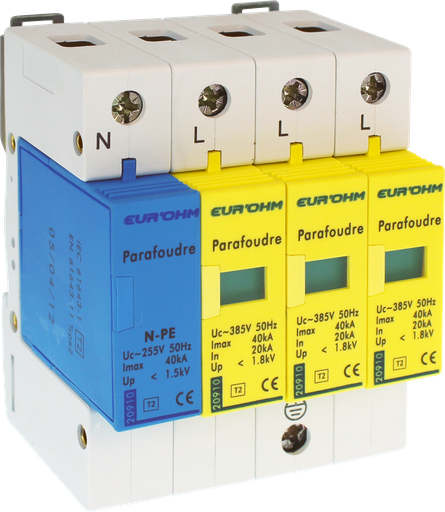 [EUR20910] Parafoudre 3P+N T2, Imax 40kA, In 20kA 4 modules