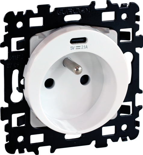 [EUR60255] SQUARE Prise combinée 2P+T + USB C - Blanc