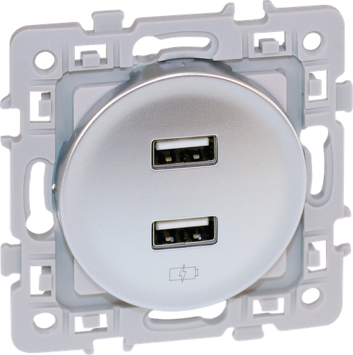 [EUR60429] SQUARE chargeur dble USB A 5,5V SILVER