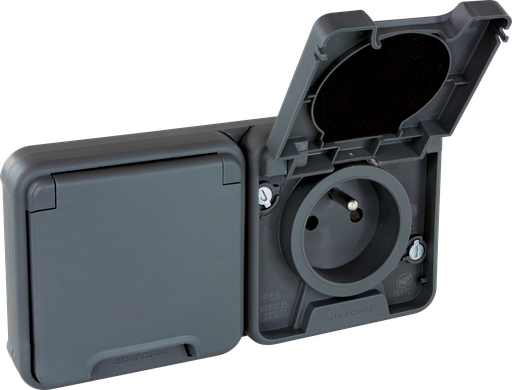 [EUR60852] OXXO dble PC 2P+T  IP55 GRIS ENCASTRE