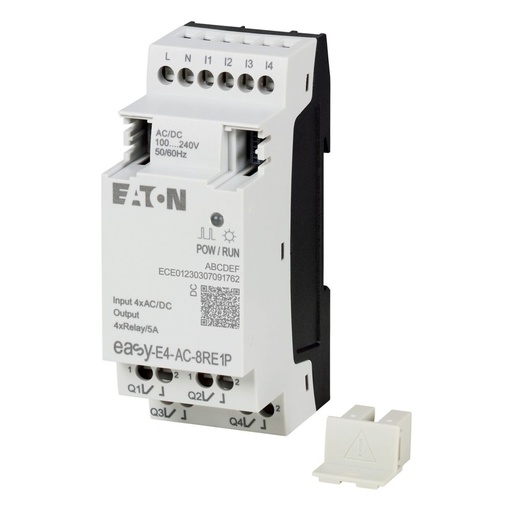 [EAT197514] Extension E/S, 100-240 V AC/DC, 4 entrées TOR, 4 sorties relais, Push-In