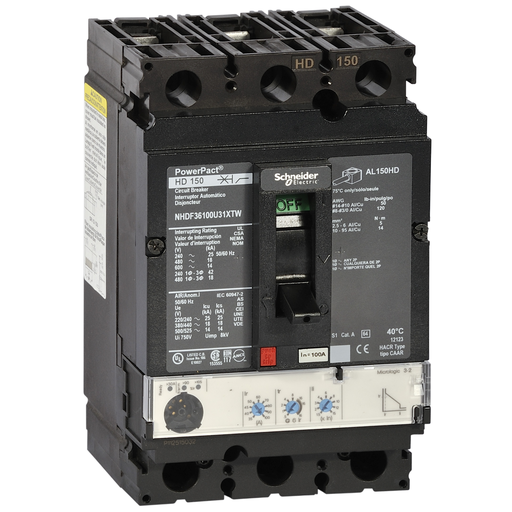 [SCHNHGF36100U31XTW] PowerPact H - disjoncteur 150A - sans bornes - 35kA Micrologic 3.2 100A 3P 3d