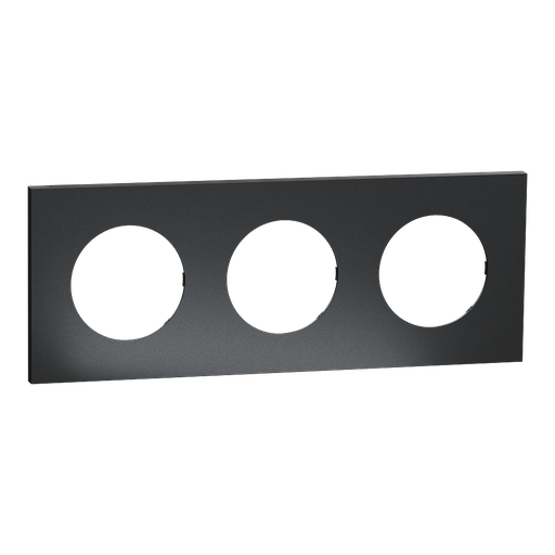 [SCHS912706] Odace Métal - plaque de finition 3 postes - effet Perle Noire support noir