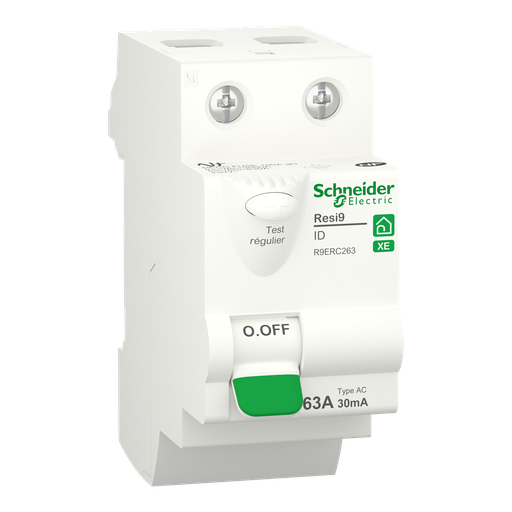 [SCHR9ERC263] Resi9 XE - interrupteur différentiel - 2P - 63A - 30mA - Type AC - embrochable