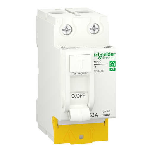 [SCHR9PRC263] Resi9 - inter différentiel - 2P - 63A - 30mA - Type AC - peignable - alim bas