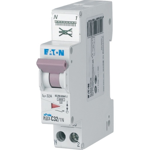 [EAT109133] Disjoncteur modulaire, borne à ressort, 1P+N, 32A, courbe C, 4,5kA (EN 60898)