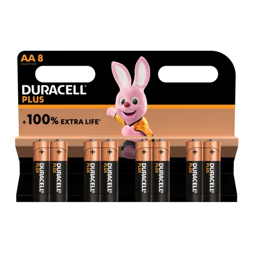 [ENIPCA2492] Blister(s) x 8 Pile alcaline blister x8 Duracell Plus 100%  LR6 - AA 1.5V 2.7Ah