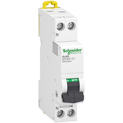 [SCHA9P22601] Acti9 iDT40T - Disjoncteur modulaire - 1P+N - 1A - Courbe C - 4500A/6kA