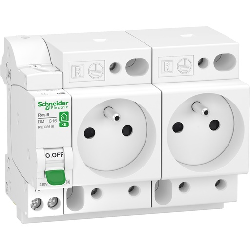 [SCHR9ECS616] Resi9 XE - combiné disj+2 prises courant - 1P+N - 16A - courbe C - embrochable