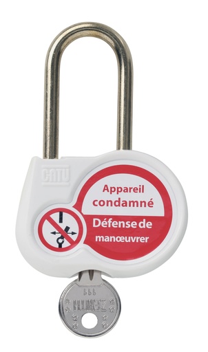 [CATAL-230-B-00] Cadenas blanc anse 50mm diamètre 6mm clé à définir.