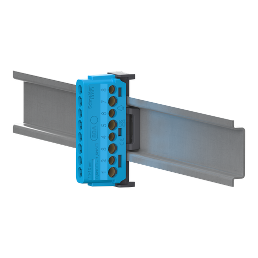 [SCHLGYT2A08] Linergy - bornier 80A à vis 8 trous 4x16²+4x10² et couvercles pour Terre/Neutre