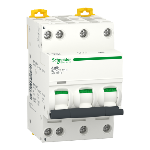 [SCHA9P22710] Acti9 iDT40T - Disjoncteur modulaire - 3P+N - 10A - Courbe C - 4500A/6kA