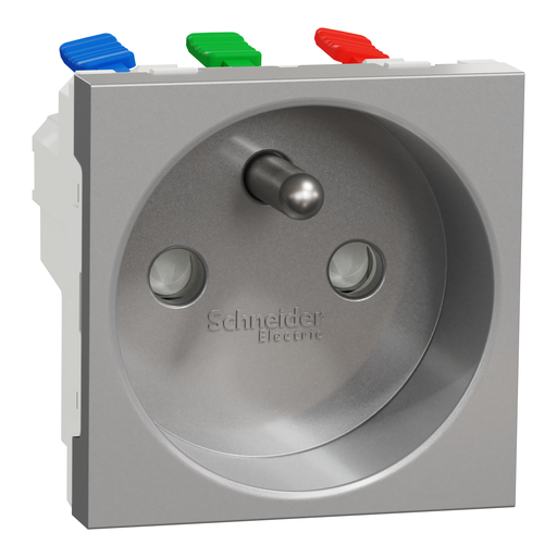 [SCHNU305930] Unica - prise 2P+T - FR - 90° - raccord rapide traversant - Alu - méca seul