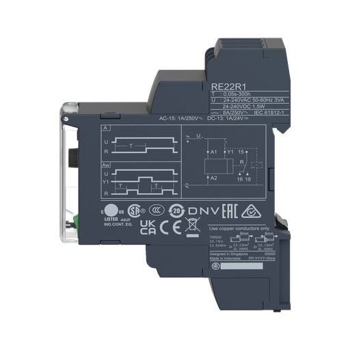 [SCHRE22R1DMR] Harmony Time RE22 - relais tempo - 1OF - D Dw - 1s à 300h - 24V à 240VACDC