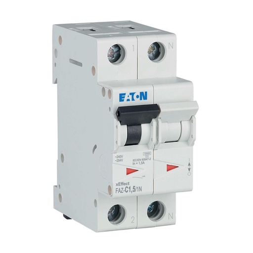 [EAT278660] Disjoncteur modulaire FAZ, 1,5A, 1P+N, 15kA (IEC/EN 60947-2), courbe C