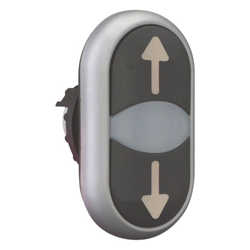 [EAT216710] Bouton-poussoir double avec élement DEL, noir/blanc/noir, beschr.