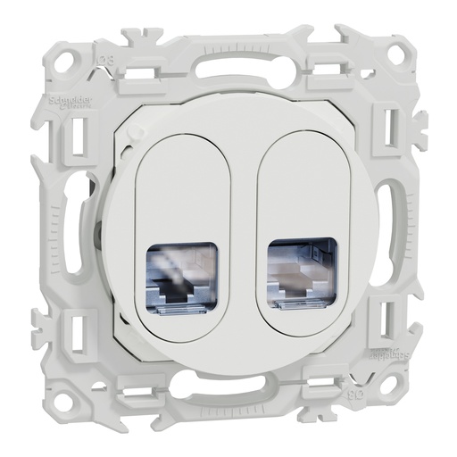 [SCHS920486] Odace - prise double RJ45 - Cat6 STP grade 2TV min à grade 3TV - blanc craie