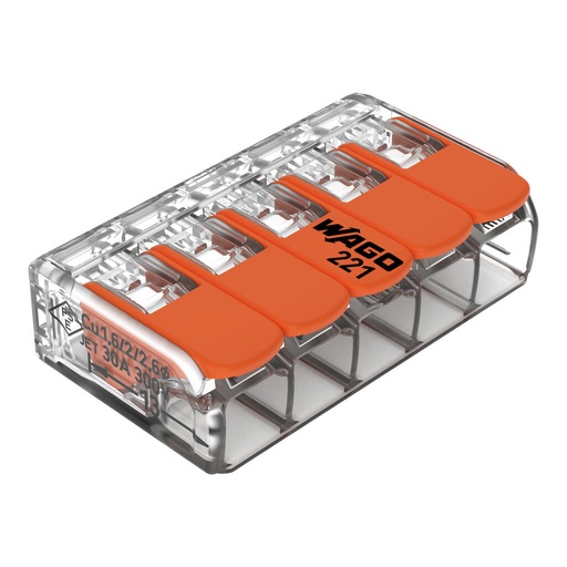 [WAG221-615] Borne WAGO 221 5x6mm² à leviers souple & rigide