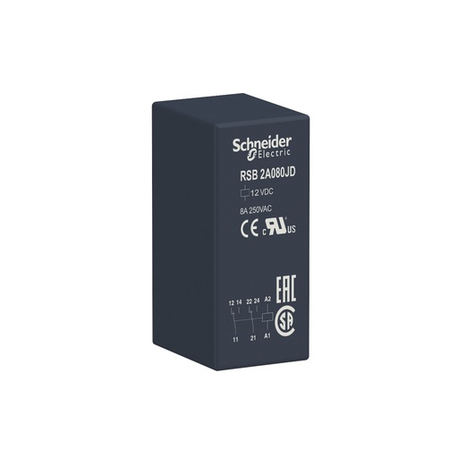 [SCHRSB2A080JD] Harmony Relay RSB - relais PCB embrochable - 2OF - 8A - 12VDC