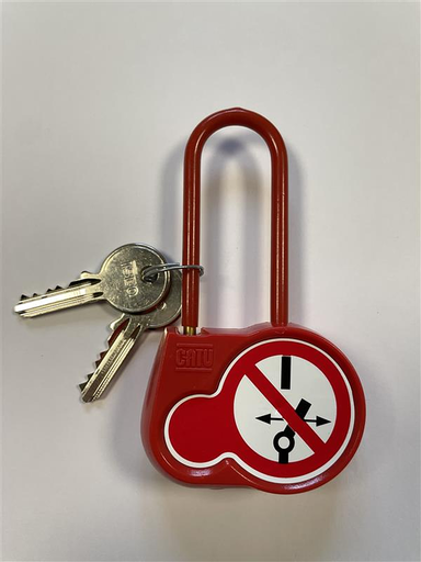 [CATAL260222EX] Cadenas de condamnation rouge, anse isolée H 50 mm Ø 6,2 mm, clé 2222. Export.