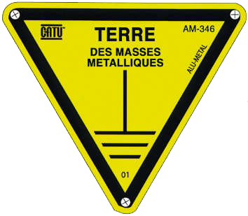 [CATAM-346] Pancarte triangulaire en alu. (ep. 0,5 mm) pour identification terre masses.