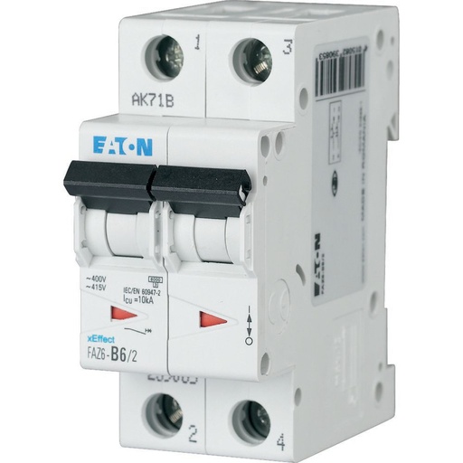 [EAT239101] Disjoncteur FAZ6, 10A, 2P, 6kA (EN 60898) 10kA (IEC/EN 60947-2), courbe C