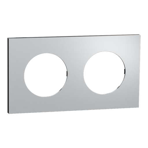[SCHS913704] Odace Métal - plaque de finition 2 postes - effet Aluminium support noir