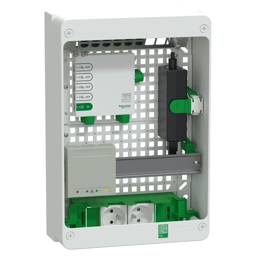 [SCHR9H13402VDIXS] Resi9 Coffret VDI 13M2R - Switch  5ports PoE - 2 prises - grade 3TV 6xRJ45 cat6a