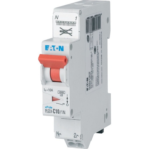 [EAT109128] Disjoncteur modulaire, borne à ressort, 1P+N, 10A, courbe C, 4,5kA (EN 60898)