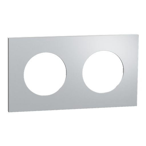 [SCHS914704] Odace Métal - plaque de finition 2 postes - effet Aluminium support blanc