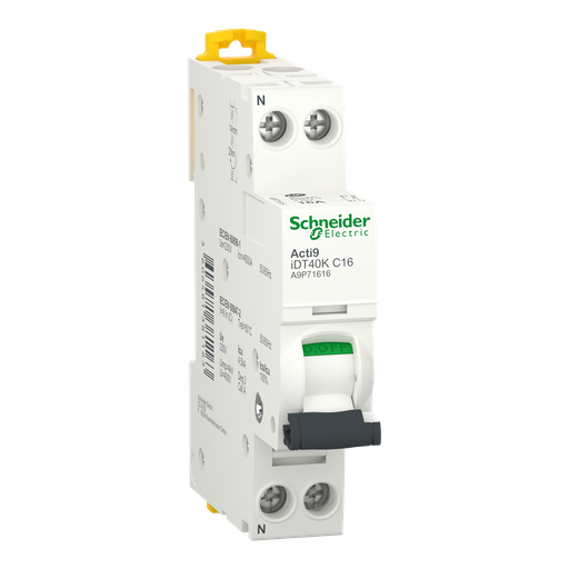 [SCHA9P71616] Acti9 iDT40K - Disjoncteur modulaire - 1P+N - 16A - Courbe C - 4500A/4,5kA