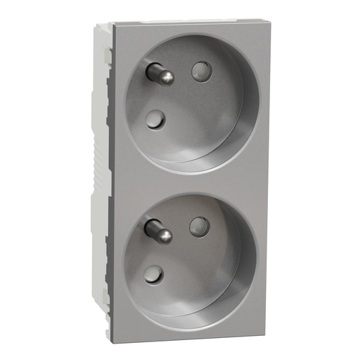 [SCHNU306930] Unica - prise double 2P+T - FR - 45° - connexion rapide - Alu - méca seul
