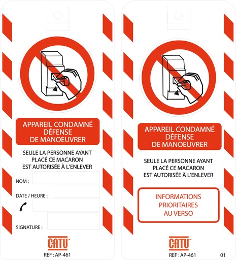 [CATAP-461] Affichette PVC de signalisation "CONDAMNATION BT", dimensions 170 x 75 mm.