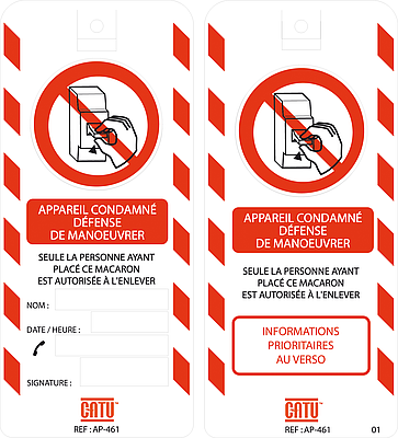 [CATAP461] Affichette PVC de signalisation "CONDAMNATION BT", dimensions 170 x 75 mm.
