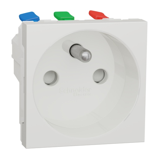 [SCHNU305918] Unica - prise 2P+T - FR - 90° - raccord rapide traversant - Blanc - méca seul