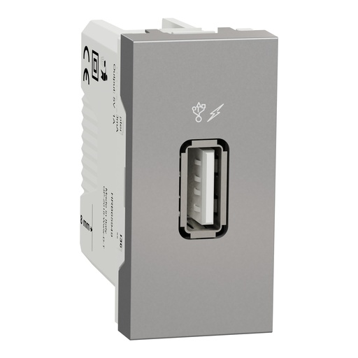 [SCHNU342830] Unica - chargeur USB - sortie : 5Vcc - 1A - 1 module - Alu - mécanisme seul