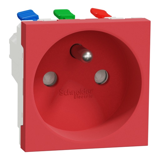 [SCHNU305903] Unica - prise 2P+T - FR - 90° - raccord rapide traversant - Rouge - méca seul