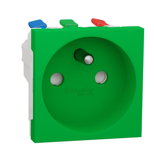 [SCHNU305906] Unica - prise 2P+T - FR - 90° - raccord rapide traversant - Vert - méca seul
