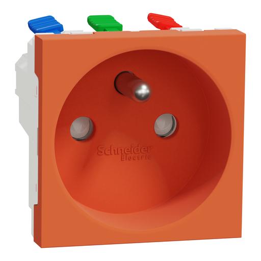 [SCHNU305961] Unica - prise 2P+T - FR - 90° - raccord rapide traversant - Orange - méca seul